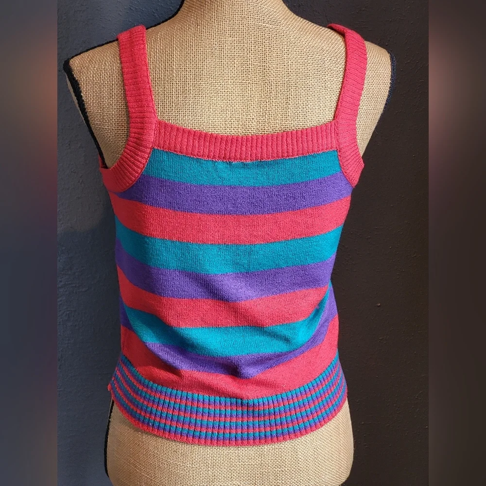 Knit Knit Acrylic & Mohair Striped Cardigan With Matching Knit Tank Top Large